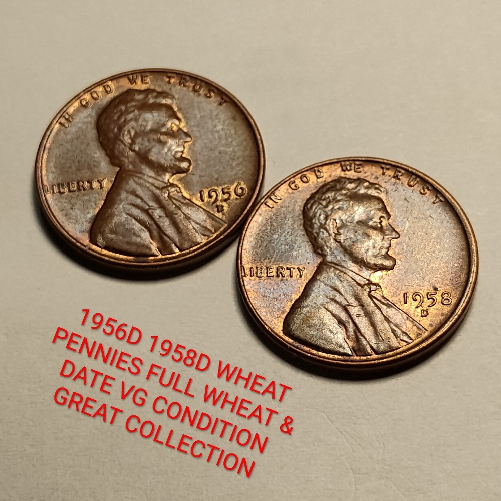 ✅❤️1956D 1958D Wheat Pennies Full Wheat & And DATE